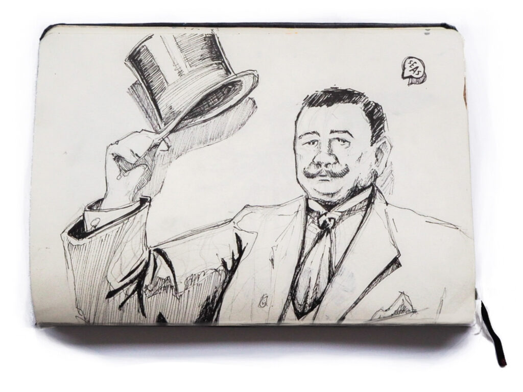 drawing of a man with hat